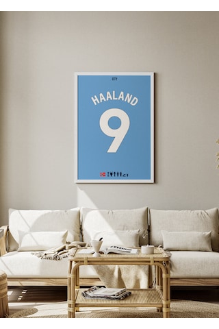 Erling Haaland City 9 Poster Tablo Beyaz Çerçeveli