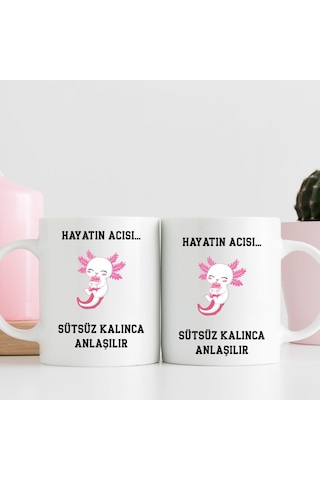 Hayatın Acısı Sütsüz Kalınca Anlaşılır Tasarımlı Hediye Kupa Bardak Çok Renk