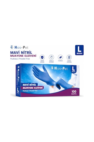 Haspet Nitril Mavi Eldiven L Pudrasız Pk 100 Adet