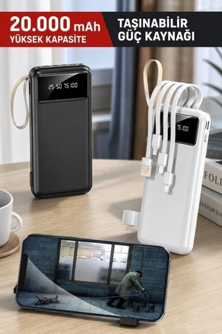 Güç Kaynağı Tablet Bataryası Taşınabilir Batarya 20000 Mah Ledli 4 Çıkışlı Powerbank Çok Renkli