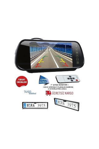 Kameralı Park Sensörü 7'' Ayna Hd Ekran+Plakalık Kamera