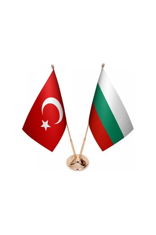 Masa Üstü Bulgaristan Bayrağı Türk Bayrağı İkili Pirinç Direk Mas