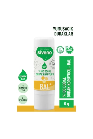 Siveno %100 Doğal Dudak Koruyucu Bal Bitkisel Lip Balm Dudak Kremi Nemlendirici Parlatıcı Onarıcı 6 G