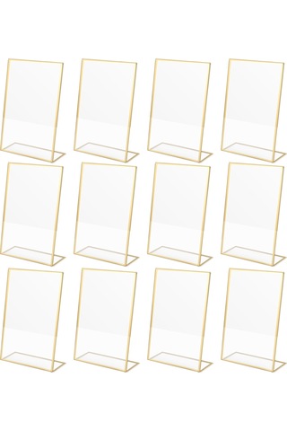 12 Adet Tabela Tutucu, Dikey Tutucu İle Çift Taraflı Altın Fotoğraf Çerçevesi