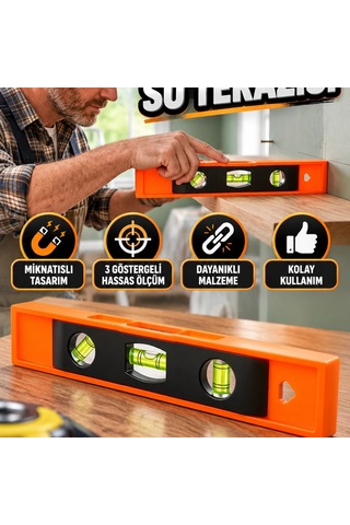 Mıknatıslı Mini Su Terazisi 3 Göstergeli Hassas Hizalama Aparatı