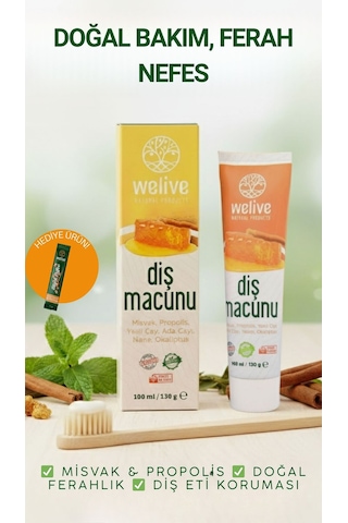 Doğal Diş Macunu 100 Ml Misvak, Propolis, Yeşil Çay, Adaçayı, Nane Ve Okaliptüs İçerikli Tam Koruma