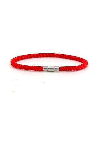 Tek Sira Ince Tasarim Kirmizi Örgü Ipli Erkek Bileklik Bt619 Gri