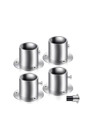 Qingmipy Paslanmaz Çelik Dolap Askı Flanşı - 4'lü Paket, Ayarlanabilir Boru Tutucu, Tavan Ve Duvar Montajı