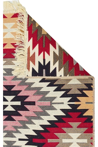 Arya Ar 33 Red %100 Geri Dönüşümlü Pamuktan Çift Taraflı Yıkanabilir Modern Dekoratif Kilim