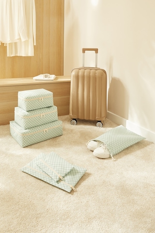 Ocean Home Textile 6'lı Mint Dama Desen Pamuklu Bavul İçi Düzenleyici Set Mint