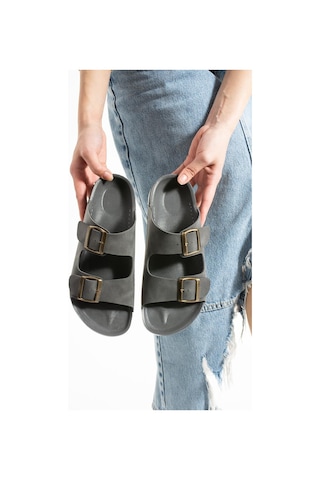 Modafrato Dakota Unisex Ortopedik Terlik Günlük Kadın Ve Erkek Dikişli Terlik Dış Mekan Ve Ev Terliği Gri