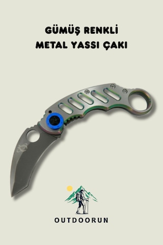 Gümüş Renkli Metal Yassı Kamp Çakı Açık Gri