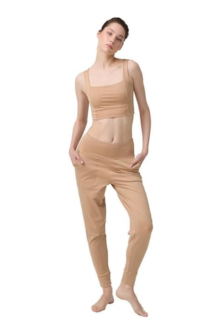 Cottonhill Bej Yüksek Bel Çift Cepli Kadın Jogger Eşofman Altı Bronz