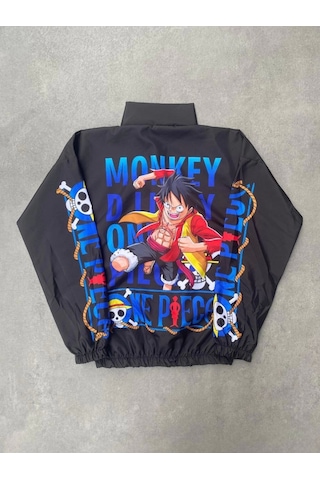 Modasize Unisex Fermuarlı Dijital Baskılı Rüzgarlik - Siyah Siyah