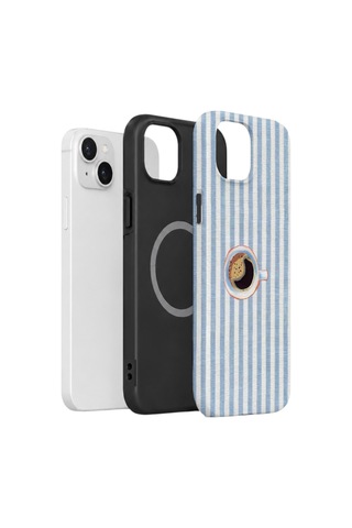Apple iPhone Uyumlu 13 Vorian Çift Katmanlı Magsafe Kılıf Morning Coffee Stripe
