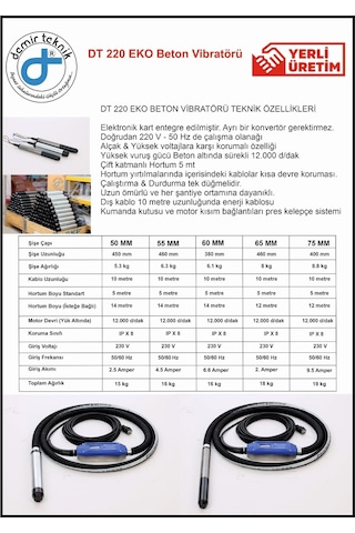 Demir Teknik DT 220 Eco Kendinden Konvertörlü 50 MM Beton Vibratörü