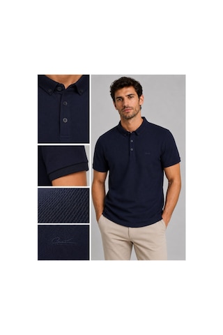 Wiox Polo Yakal Çıtlı Jakarlı Tişört Lacivert