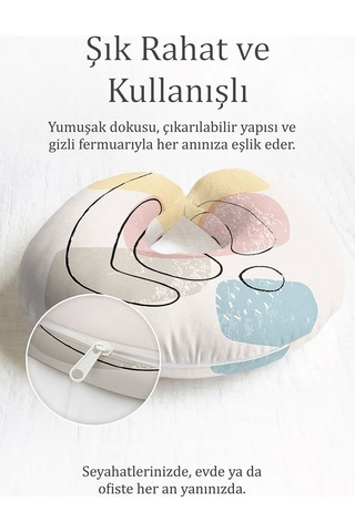 Soyut Geometrik Ergonomik Boyun Yastığı - Modern Pastel Renkli Yumuşak Seyahat Yastığı Açık Gün Doğumu Kiremit Kırmızısı