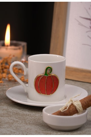 Heda Porselen Balkabağı Kabartmalı 4 Parça 2 Kişilik Kahve Fincan