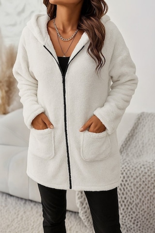 Kadın Uzun Kollu Kapşonlu Önden Fermuarlı Cepli Welsoft Ceket Bej