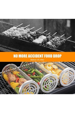 Fortunelane Büyük Boy Paslanmaz Çelik Bbq Seti - 8 Parça, Pratik Mangal Kafesi