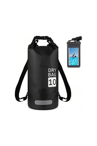 Teltree 10l Siyah Pvc Su Geçirmez Spor Çanta - Yürüyüş, Yüzme, Akıntı İçin Işık Yansıtan Kenarlar Ve Telefon Kılıfı Dahil