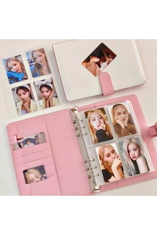 Pembe A5 Pu Deri Şeker Renk Bağlayıcı Fotoğraf Kartları Sevimli Gevşek Yapraklı Idol Kpop Albümü Fotoğraf Depolama Kitap Dergisi Kapağı Okul Kırtasiye
