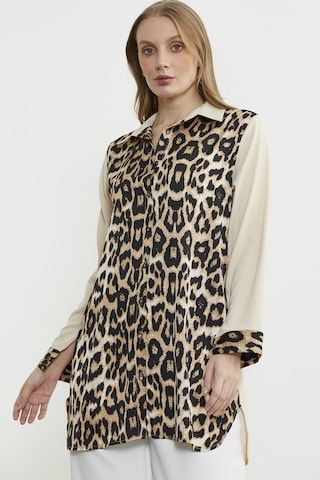 Leopar Detaylı Tunik Gömlek - Taş Taş