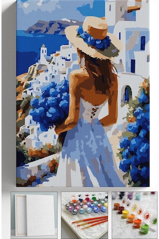 Sayılarla Boyama Seti Numaralı Tuval Fırça Boya Askı Aparatı Dahil Set 40x50 Cm - Mavi Bodrum