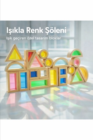 Oyuncak Ahşap Bloklar Rainbow Blok Seti 24 Parça Waldorf Eğitici Doğal Ahşap Geometrik Renkli Blok