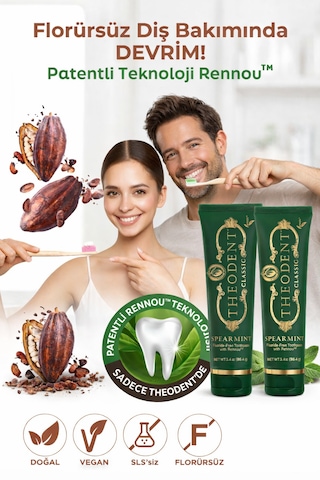 Theodent Classic Tatlı Nane Diş Macunu 2 Li Set Vegan Florürsüz Doğal Ağız Bakımı Diş Minesi Bakımı