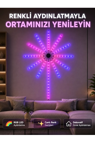 Rgb Fireworks Led Dekoratif Duvar Lambası İç Mekân Telefon Kontrollü Ortam Aydınlatması