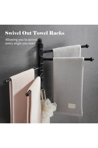 Lemestar Siyah 5 Çubuklu Alüminyum Tulumba/işlemsiz Montajlı 180 Dönebilen, Kancalı, Multifonksiyonel Banyo Havlu Rafı 30cm, Montaj Parçaları İçerir Siyah