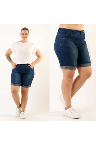 Kadın Büyük Beden Duble Paça Kot Şort Açık Mavi