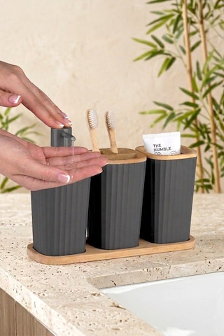 Safir Bambu 3'lü Set Antrasıt Gri