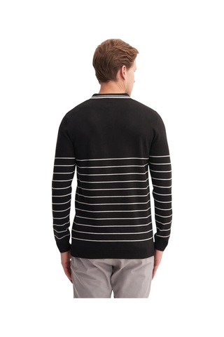Cazador Slim Fit Viskon Dokulu Basic Çizgi Detaylı Polo Yaka Kazak-33020 Siyah