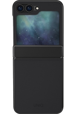 Samsung Galaxy Uyumlu Z Flip 6 Kılıf Ora Serisi Katlanabilir Deri Görünümlü Metal Çerçeve Kapak Black