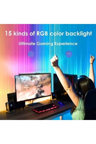Vkemall Monitör Işık Şeridi, Göz Koruyucu, 15 Renkli Mod, Parlaklık Ayarlanabilir, Usb 5v, Siyah Diğer