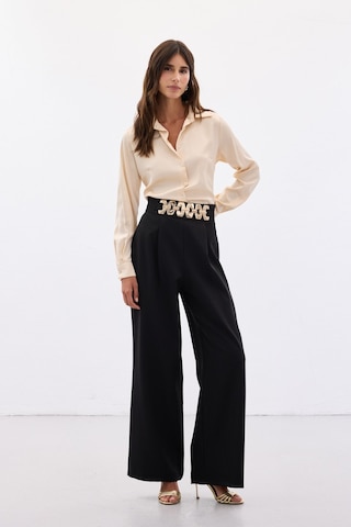 Sateen Kemerli Salaş Pantolon - Siyah-136532 Siyah