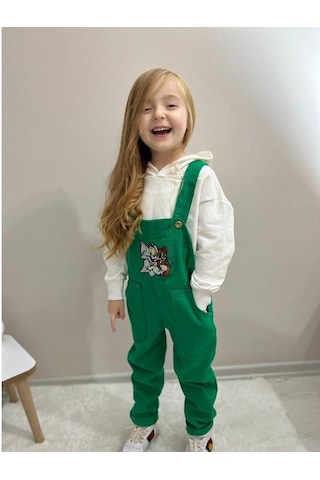 MODAVALS TOM & JERRY NAKIŞLI UNISEX KARDEŞ KOMBİN BAHÇIVAN TULUM & SWEAT SET - YEŞİL