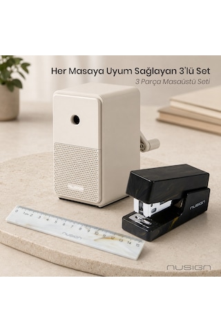 Nusign Kalemtraş &zımba & Makas Kırtasiye Seti -gri