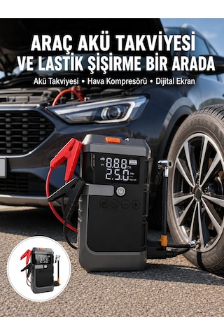Bay Araç İçin 4 Fonksiyonlu Akü Takviye Ve Lastik Şişirme Cihazı Yeni Nesil Najmaddin