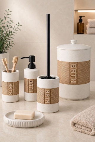 5 Parça Porselen Cleara Banyo Seti -5983 Beyaz