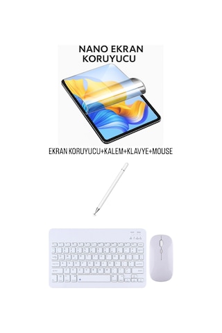 Samsung Galaxy Tab A11+ Plus X310 Uyumlu Ekran Koruyucu Klavye Mouse Set Beyaz