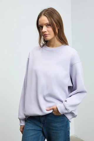 Grımelange KARIUS Kadın Organik Pamuklu İçi Polarlı Oversize Yuvarlak Yakalı Lila Sweatshirt