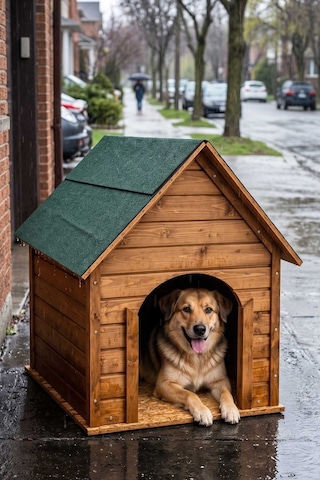Reyo Büyük Boy Köpek Kulübesi, Lambiri Ahşap Şıngıl Çatılı Soğuk ve Rüzgara Dayanıklı Köpek Evi Demonte 100 x 100 x 78 CM