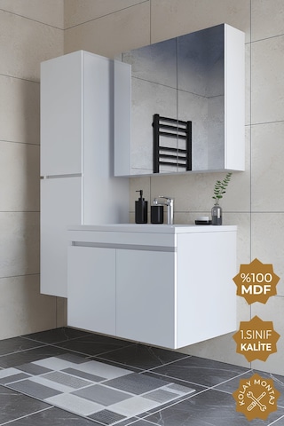 Teta Home Tokyo 80 Cm Mdf Banyo Dolabı Seti +boy Dolabı Beyaz