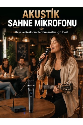 Çift Kablosuz El Mikrofonu Uhf Dijital Göstergeli Şarj Edilebilir Set Mh-hs7195-3721