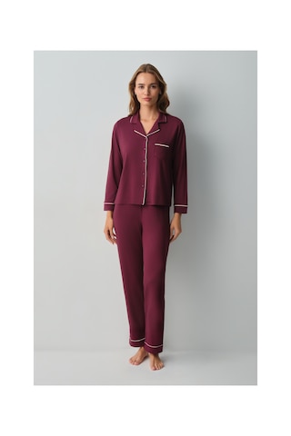 Suwen Misty Gömlek Yaka Pijama Takımı Wsh10510059020 Bordo