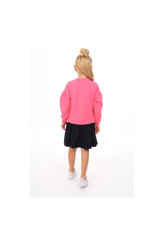 Toontoy Kız Çocuk Baskılı Relax Fit Bisiklet Yaka Uzun Kollu Elbise - Renk Bloklu - Tk24346 Fuşya